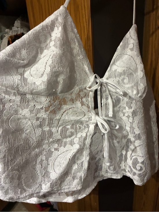 No Boundaries Other - White Lace Tie-Front Camisole swimsuit coverups